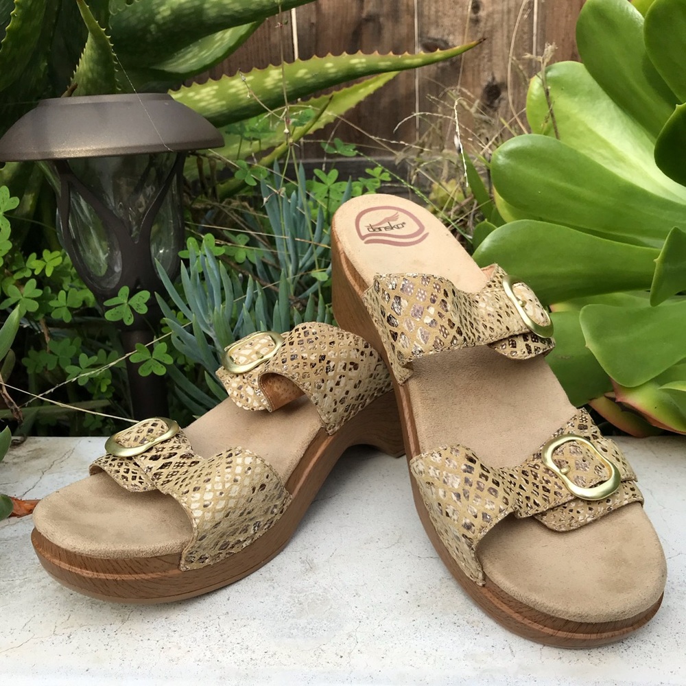 Dansko Sofie beige snake print sandal clog